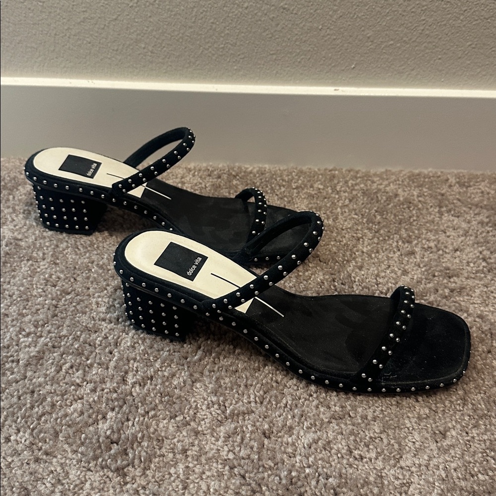 Dolce Vita Black Studded Sandals with Block Kitten Heel
